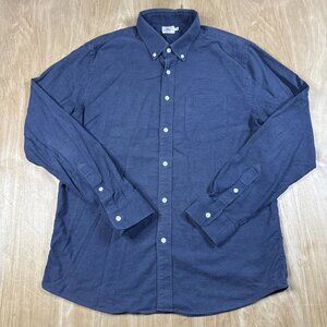Faherty Mens Long Sleeves Button Down Shirt Navy Blue Cotton Size Large